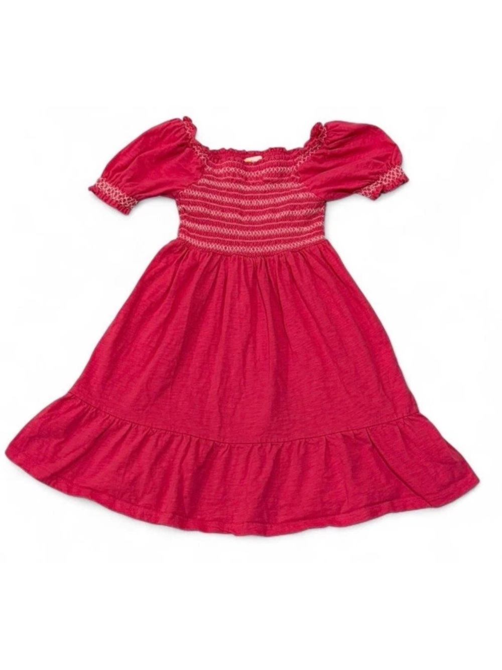 Mini Boden  Dress Pink Smocked Cotton Puff Sleeves girls size 7-8